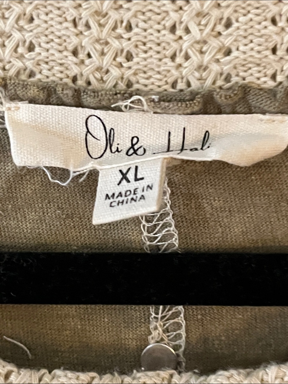 Oli & Hali Light Olive Star-Appliqué Crewneck Top w/Cream & Black Accents - Picture 2 of 14